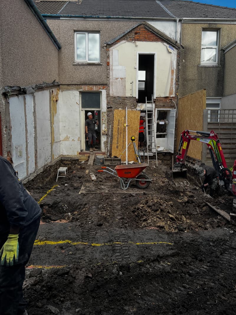 Cathays terrace stripped back during demolition, with every floor removed and groundworks under way